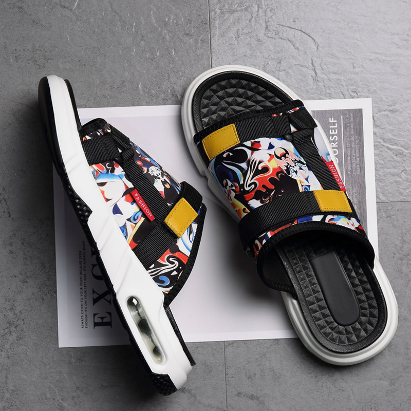 Slippers Men's Summer Tide Brand Beach Sandals and Slippers Men's Outer Wear Personality Net Red Korean Sports One-word Slippers 2022 New