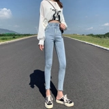 Синие цветные джинсы, весенние штаны, карандаш, высокая талия, 2025 года, тренд сезона, в обтяжку, по фигуре