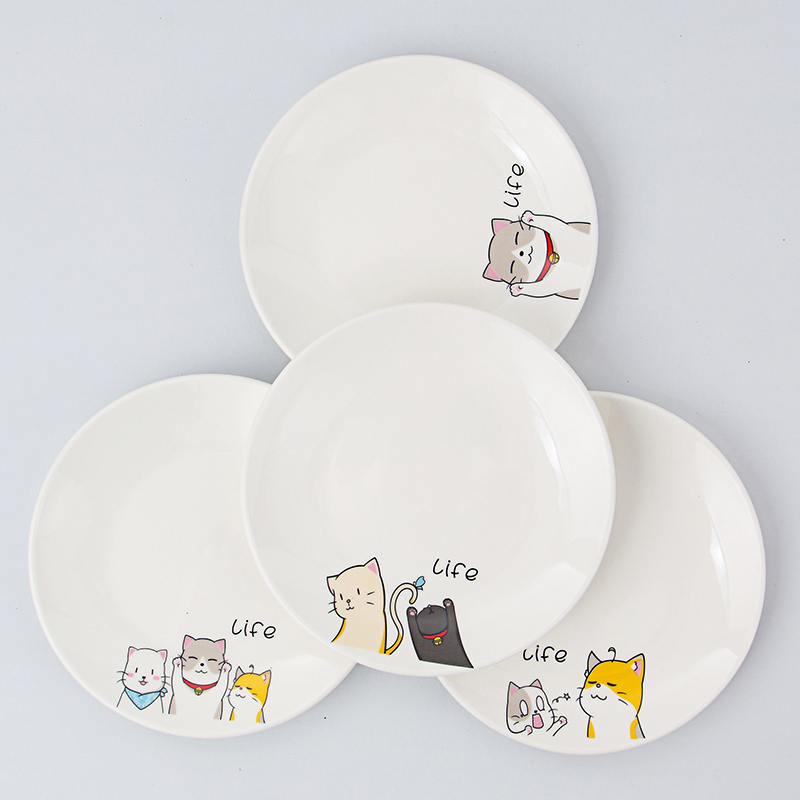 Creative net red cute small plate tableware ceramic plate home dish plate round cartoon personality eating bowl set