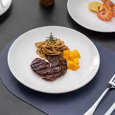 Dining room large plate household steak plate round ceramic plate white Western plate breakfast plate tableware knife and fork