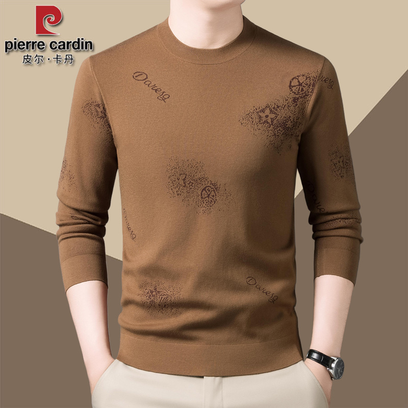 Pierre Cardin High-End Wool Sweater Men's Long-Sleeved T-Shirt 2026 Autumn and Winter Round Neck Jacquard Knitwear Base Layer Top