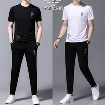 Chiamania summer fashion sports short sleeve suit mens leisure Korean trend Ice Silk two-piece clothes