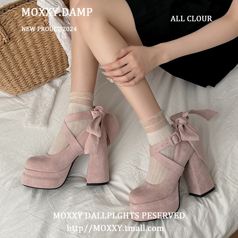 Pink High-Heeled Lolita Shoes for Women 2026 New Summer French Thick-Soled Lace-Up Mary Jane Shoes for Petite Women, Elegant