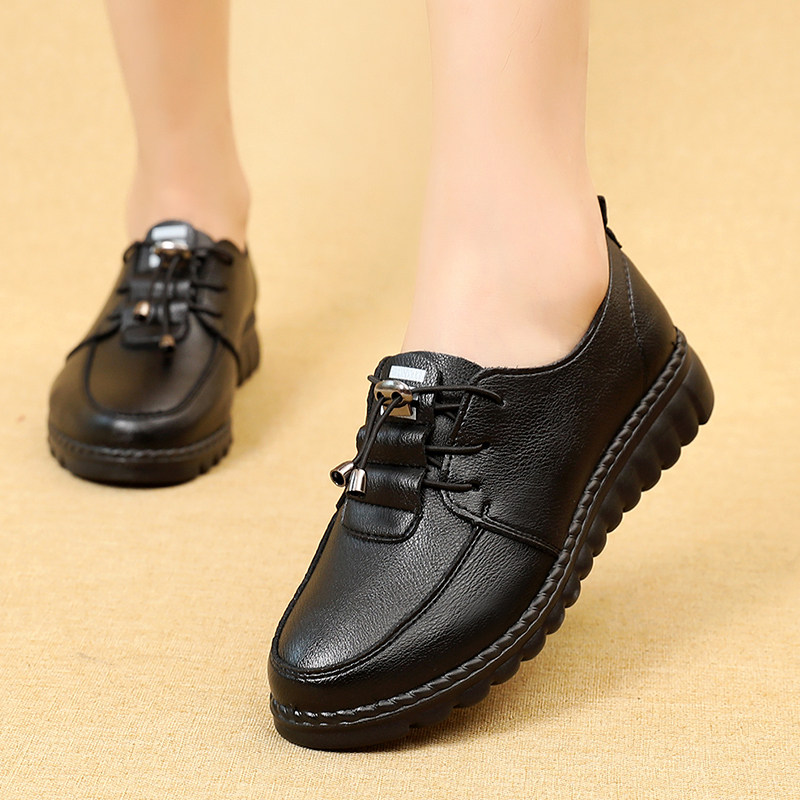 Old lady's mom shoes soft bottom single shoes mid old genuine leather comfort female light grandma leather shoes old man non-slip middle age