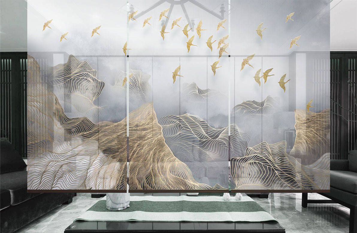 Love Process New Chinese style Hanging Screen Partition XUANGUAN CURTAIN SOFT PARTITION LIVING ROOM XUANGUAN HANGING CURTAIN ROLLER BLIND ABSTRACT LANDSCAPE