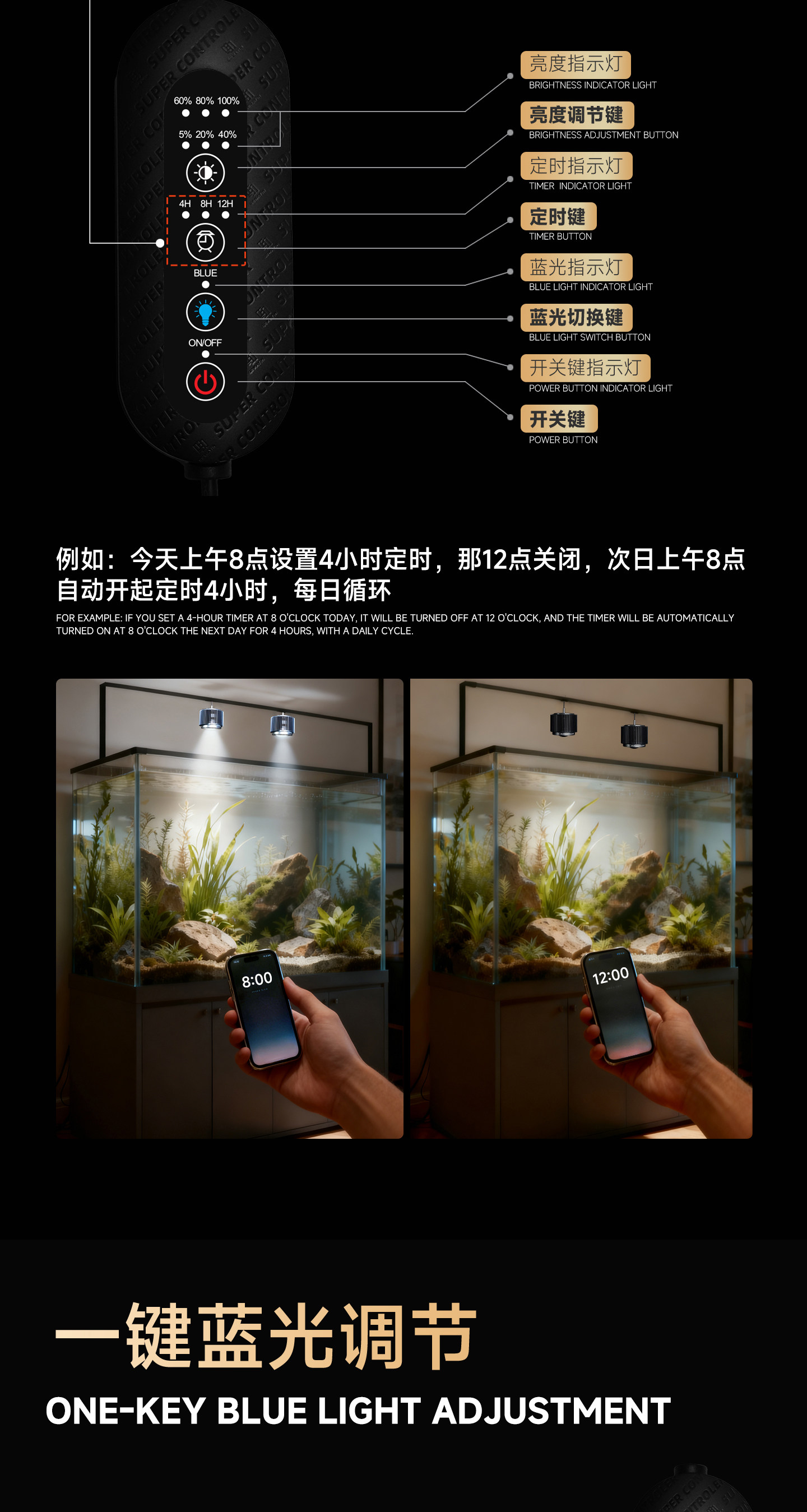 马印吉罗筒灯吉罗鱼专用增艳增色全光谱LED鱼缸灯爆藻灯超色筒灯 detail 6