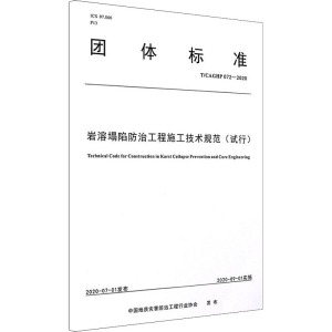 岩溶塌陷防治工程施工技术规范(试行) T/CAGHP 072-2020 中国地质灾害防治工程行业协会 编 冶金、地质 专业科技