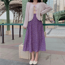 Custom Lavender Purple Floral Skirt Long A- line dress High Waist Joker Autumn Fairy Skirt