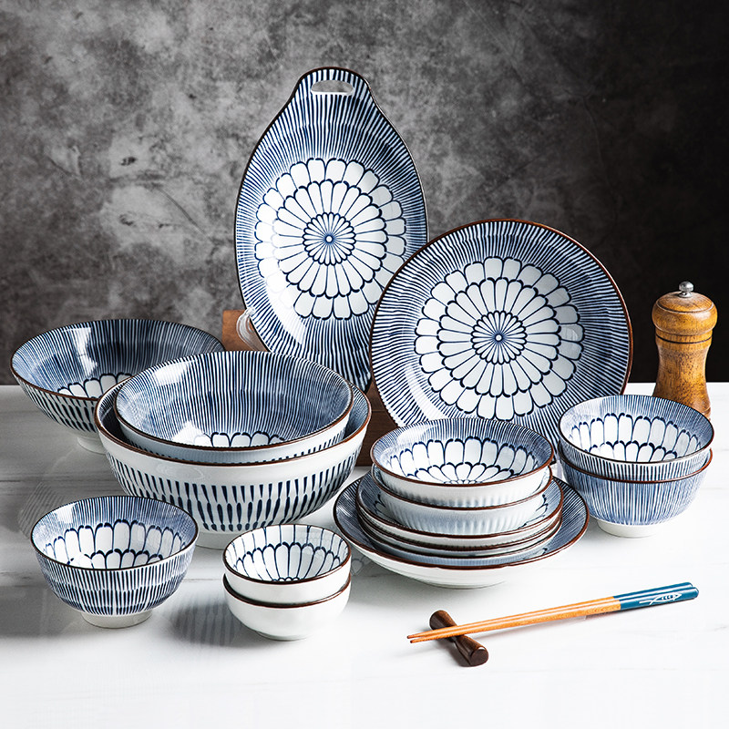 miske ceramic bowl plate bowl chopsticks dishes Japanese porcelain tableware thread series ceramic tableware set combination