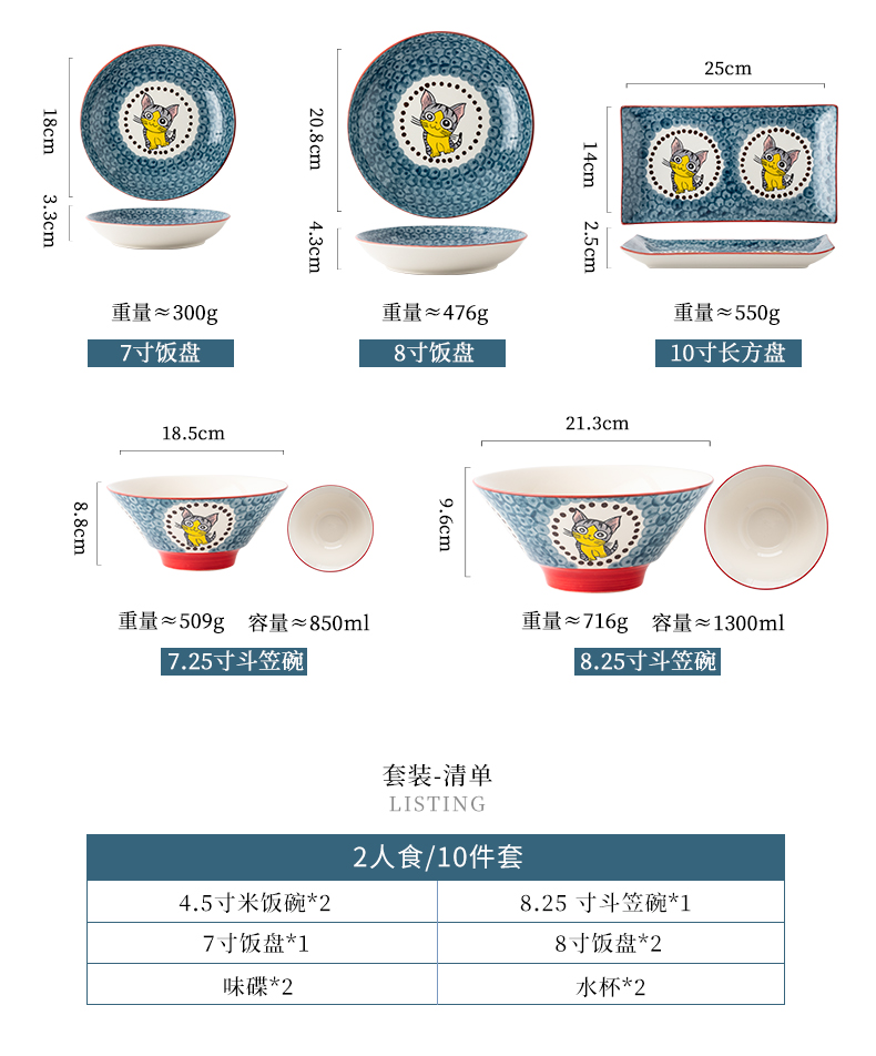 Creative dishes suit household web celebrity ins use tableware jingdezhen ceramic bowl dish playful cat express it in the cartoon