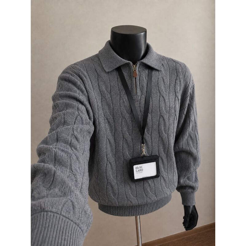 High-End Old Money Style Commuter Half-Zip Men's Sweater, New Autumn Model with a Sophisticated Feel, Warm Cable-Knit Collared Knitwear High-End Old Money Style Commuter Half-Zip Men's Sweater, New Autumn Model with a Sophisticated Feel, Warm Cable-Knit Collared Knitwear