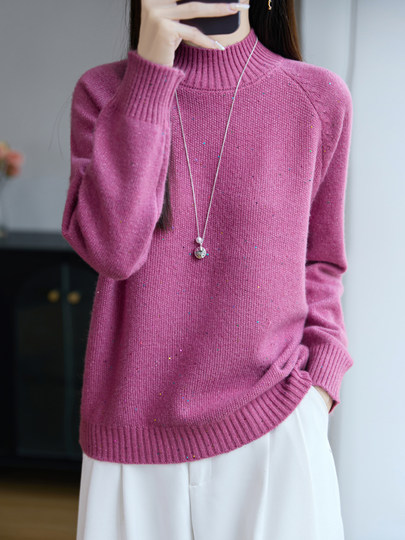 Heavyweight Thick Sequin Yarn Half-High Collar Knit Sweater for Women, Miu Style Sweater, 2026 Autumn and Winter Base Layer Sweater Top