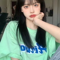 2021 new summer Harajuku style American retro street vintage fruit green short sleeve T-shirt women ins tide loose