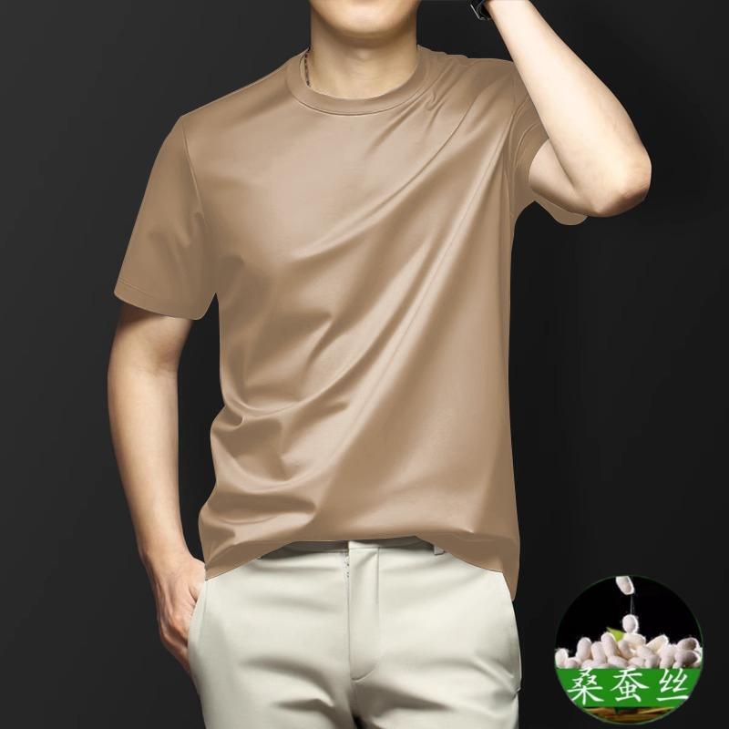 Men's Summer Gold Silk T-Shirt, Round Neck, Solid Color, Fashionable, Large Size, Short-Sleeved, Breathable, Quick-Drying, Comfortable, Skin-Friendly, Cool Feeling Men's Summer Gold Silk T-Shirt, Round Neck, Solid Color, Fashionable, Large Size, Short-Sleeved, Breathable, Quick-Drying, Comfortable, Skin-Friendly, Cool Feeling
