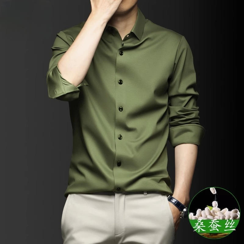High-End Mulberry Silk Shirt Long-Sleeved Men's 2024 New Spring and Autumn Style Business Casual High-End Shirt Large Size High-End Mulberry Silk Shirt Long-Sleeved Men's 2024 New Spring and Autumn Style Business Casual High-End Shirt Large Size