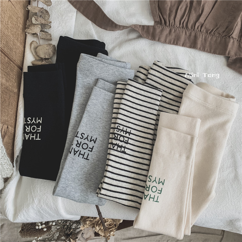 Universal 100 lap ~ Korean family children full cotton letter elastic inner lap pants boy female baby sashimi with long pants for spring and autumn