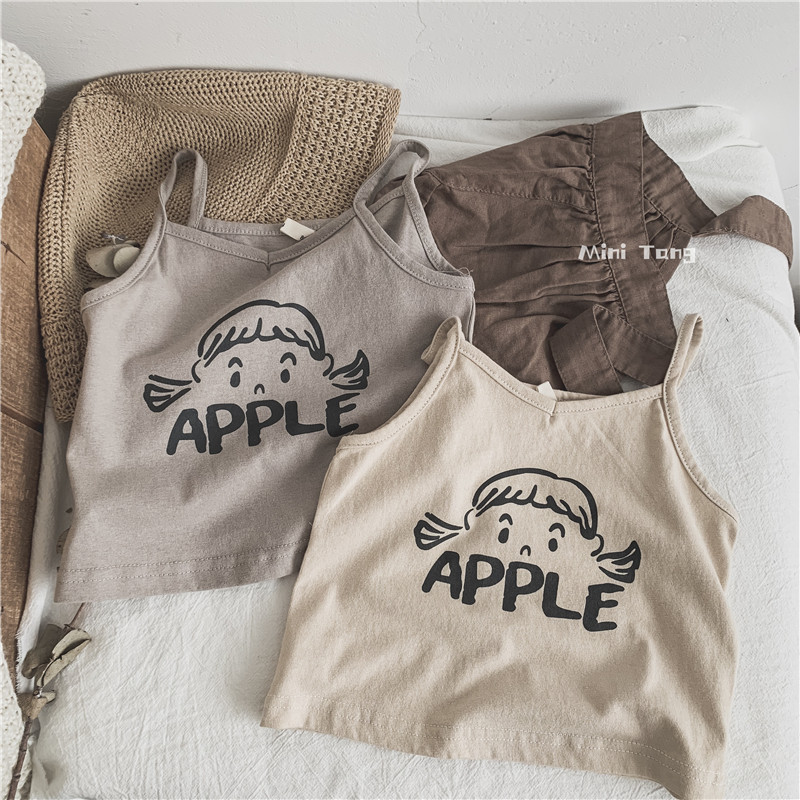 Super cute ~ child anecdote Korean children little girl little vest small vest small and small children full cotton V collar cool harnesses camshoulder summer dress