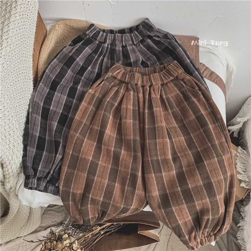 Retro - Japanese Korean children's beam foot lantern pants male and female baby wear trousers long pants autumn and winter clothing