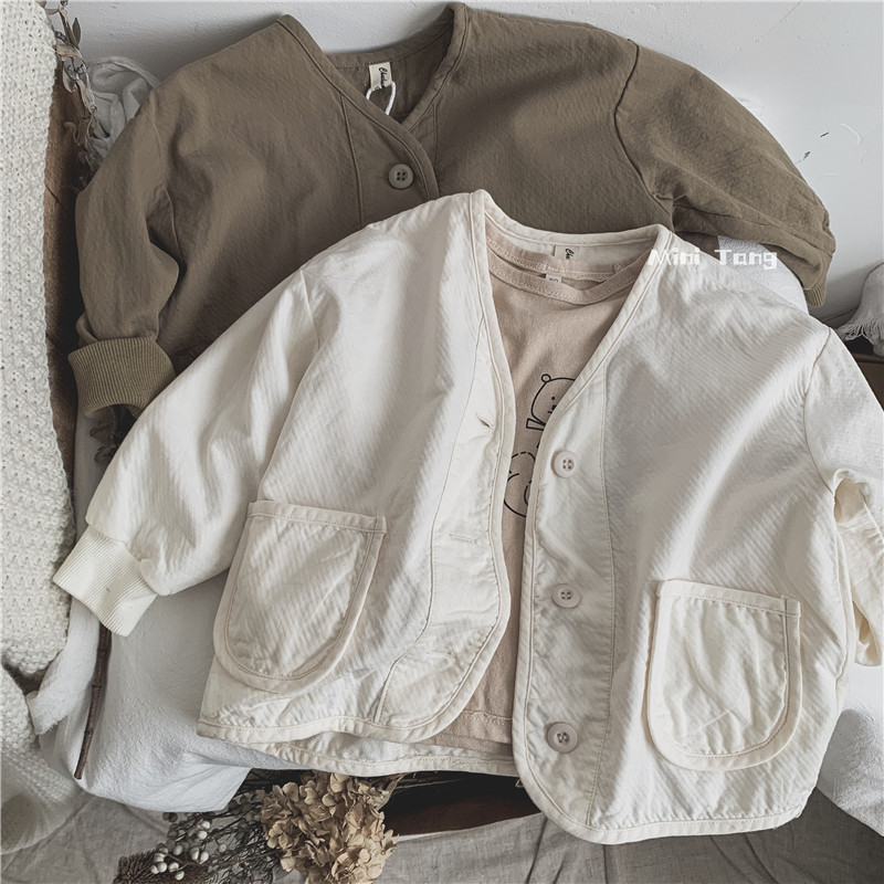 Self-Remain Recommended ~ Art and Fan Children's pure color Short-style jacket neutral male and female baby crystal with small open-shirt autumn clothing