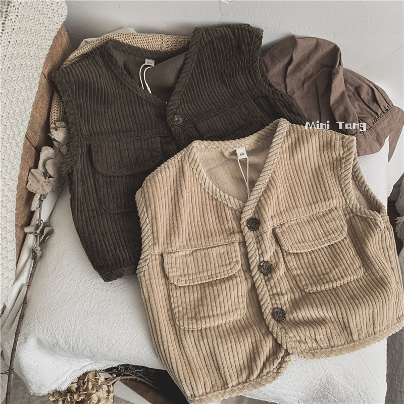 Retro Van ~ trendy children Pocket Light Core Suede Horse Chia Spring Autumn Season male and female baby single row with small canon shoulder