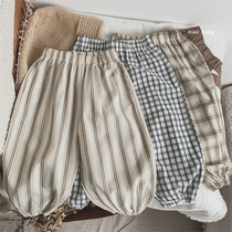 So stylish~Korean version of childrens casual plaid anti-mosquito pants for boys and girls thin versatile bloomers long pants for summer