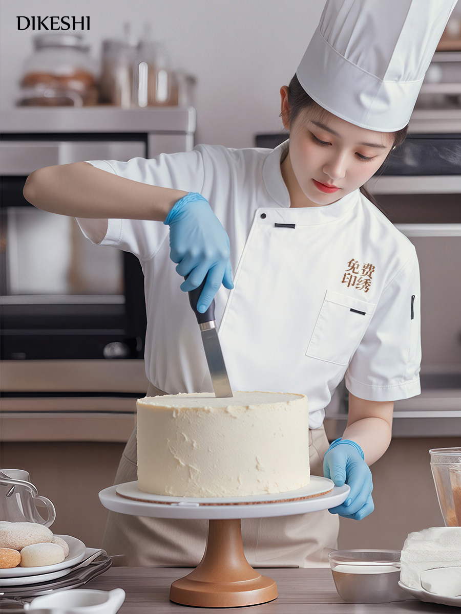 高端厨师工作服短袖夏季餐饮厨房工衣蛋糕店烘焙西点厨师服装定制