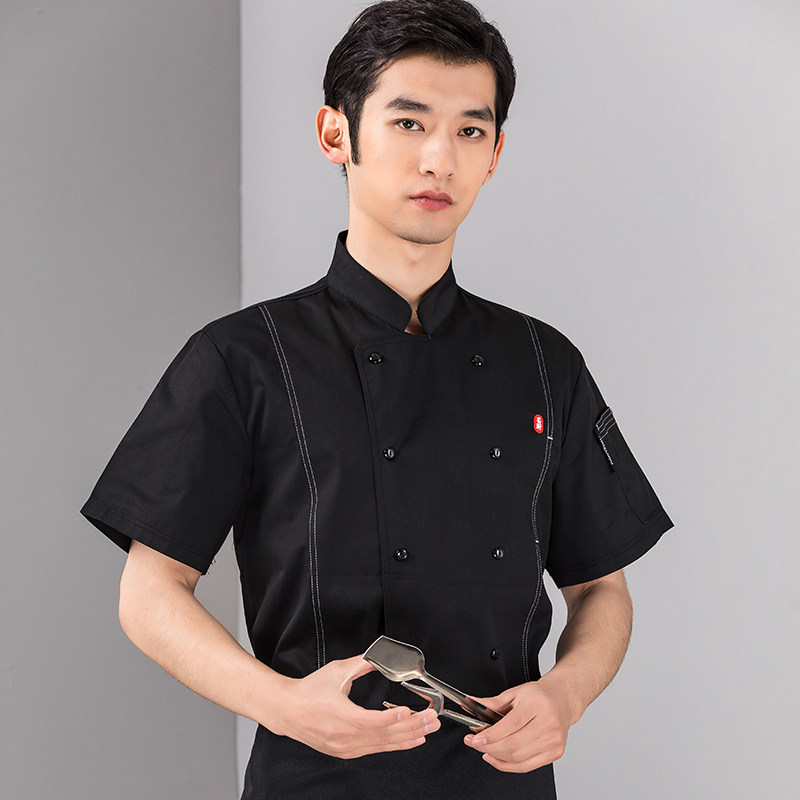 夏季透气厨师工作服男短袖餐饮酒店西餐厅厨师长高档定制薄款厨衣