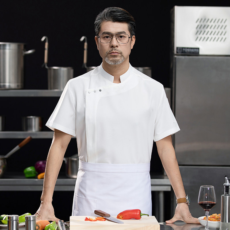 高端白色厨师工作服短袖定制餐饮酒店饭店后厨房衣服主厨专用工装