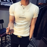 Мужская трендовая футболка с коротким рукавом с круглым воротником для отдыха, коллекция 2021, короткий рукав, в корейском стиле, облегающий крой, с вышивкой