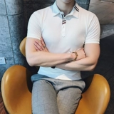 Мужская трендовая футболка polo в английском стиле для отдыха, короткий рукав, облегающий крой, с вышивкой
