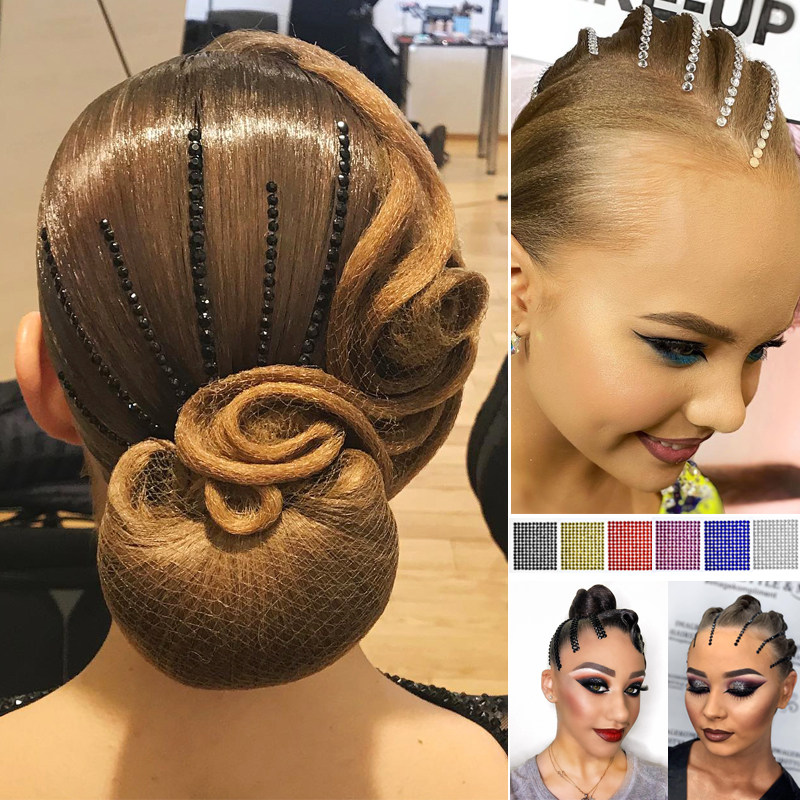 Latin dance headdress drill national standard dance competition drill strip resin professional black pool disc shiny diamond self-adhesive modern dance hair ornament