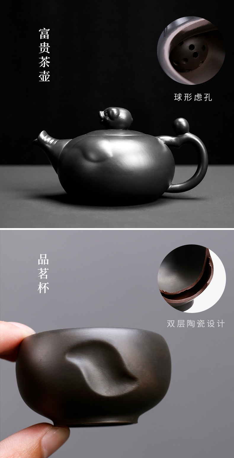 Tao blessing, violet arenaceous kung fu tea set home a whole set of black mud purple sand teapot teacup tea tea set