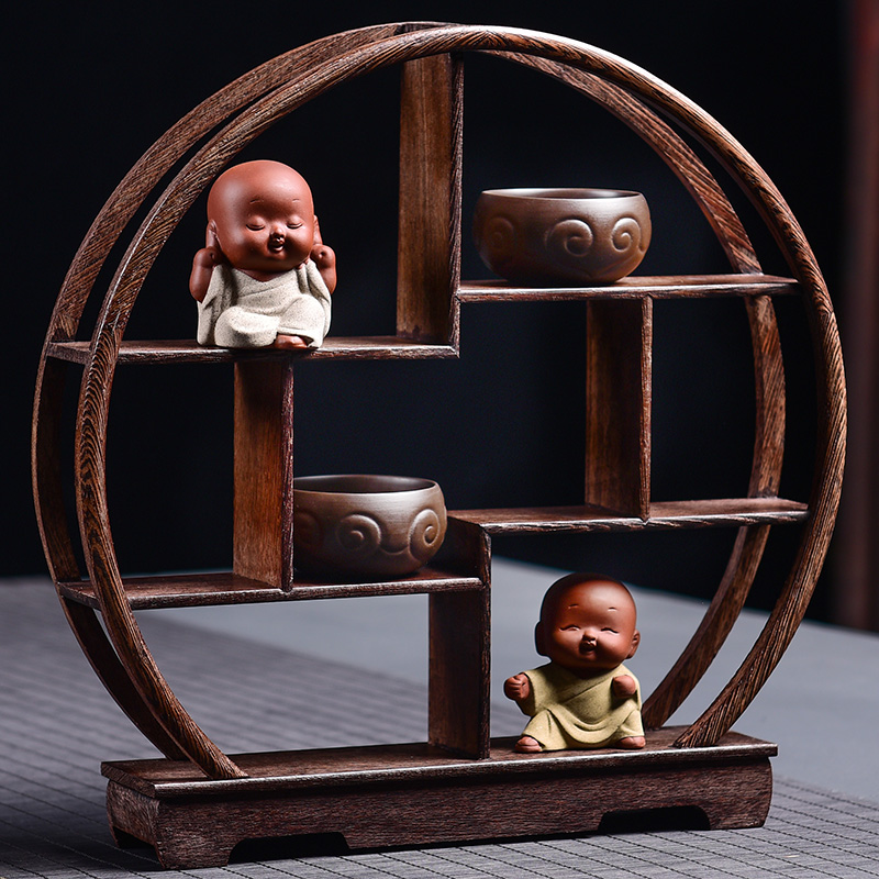 Tao blessing wenge rich ancient frame wood treasure cabinet ceramic tea pot - shelf furnishing articles display shelf