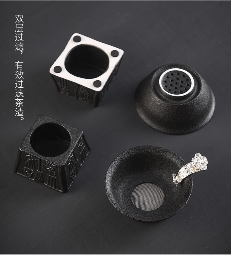 Tao blessing coppering. As the silver tea set of black suit household kunfu tea tea kettle black zen cup combination