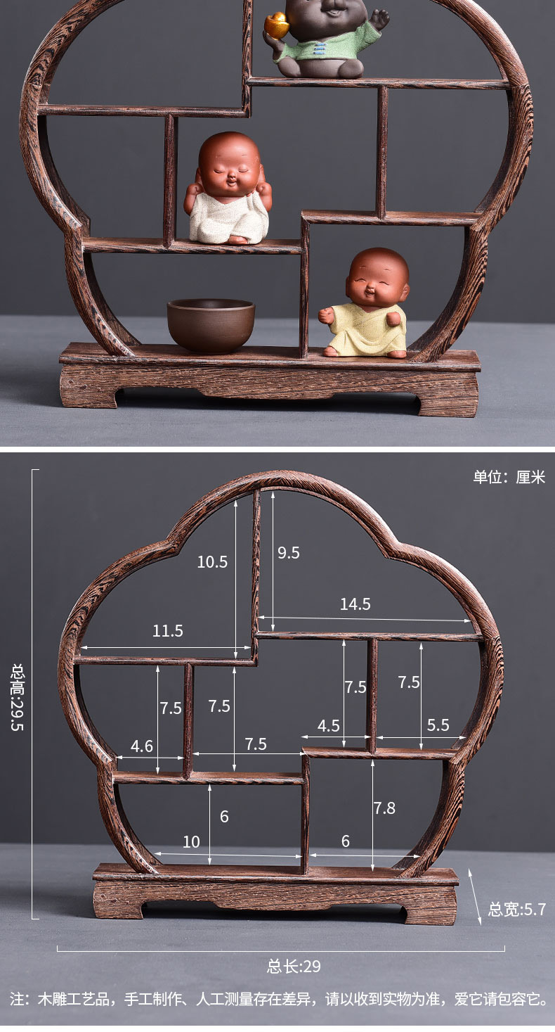 Tao blessing wenge rich ancient frame wood treasure cabinet ceramic tea pot - shelf furnishing articles display shelf