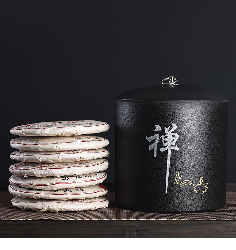 Tao blessing, black pottery produces a large ceramic seven cake caddy fixings pottery tea cake boxes sealed up tea tea storage storehouse