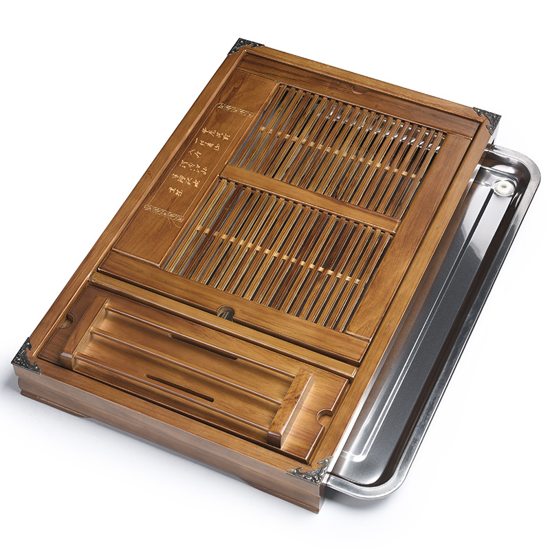 Tao good solid wood tea set tea tray tea set household kung fu tea sea water drainage with double tea bamboo tea tray