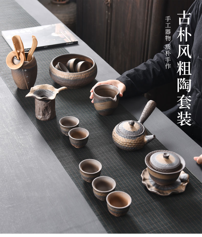 Tao blessing firewood retro coarse ceramic tea set suit household Japanese coarse pottery teapot teacup tea tea set