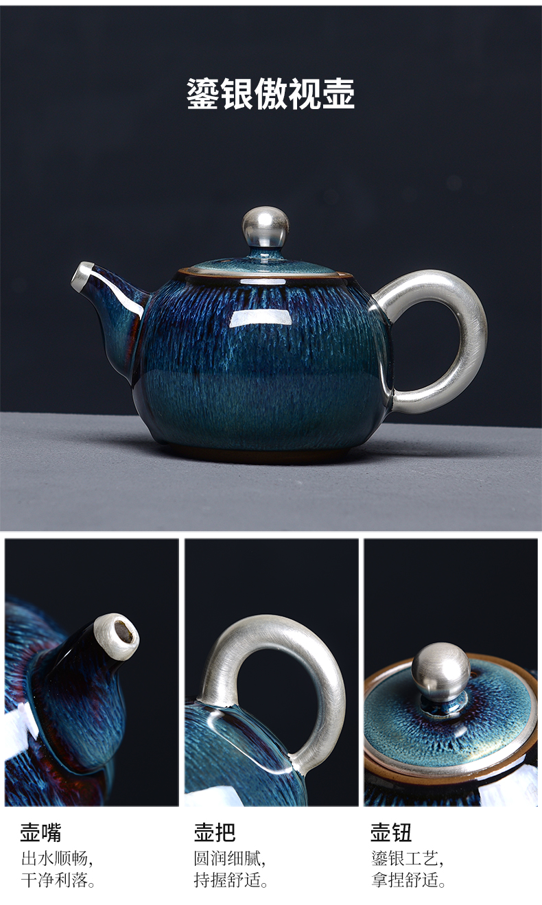 Tao blessing up built red glaze, the tea set household TuHao drawing of a complete set of built - in light tea pot set