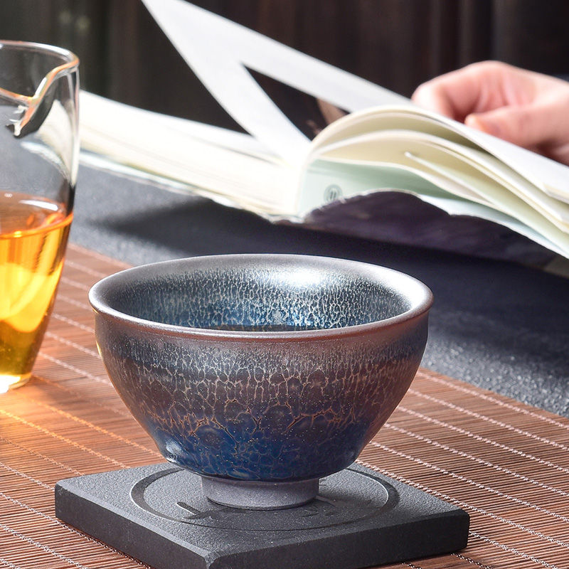 Tao blessing silver iron tire temmoku built lamp cup home kirin light blue master cup zodiac silver cups