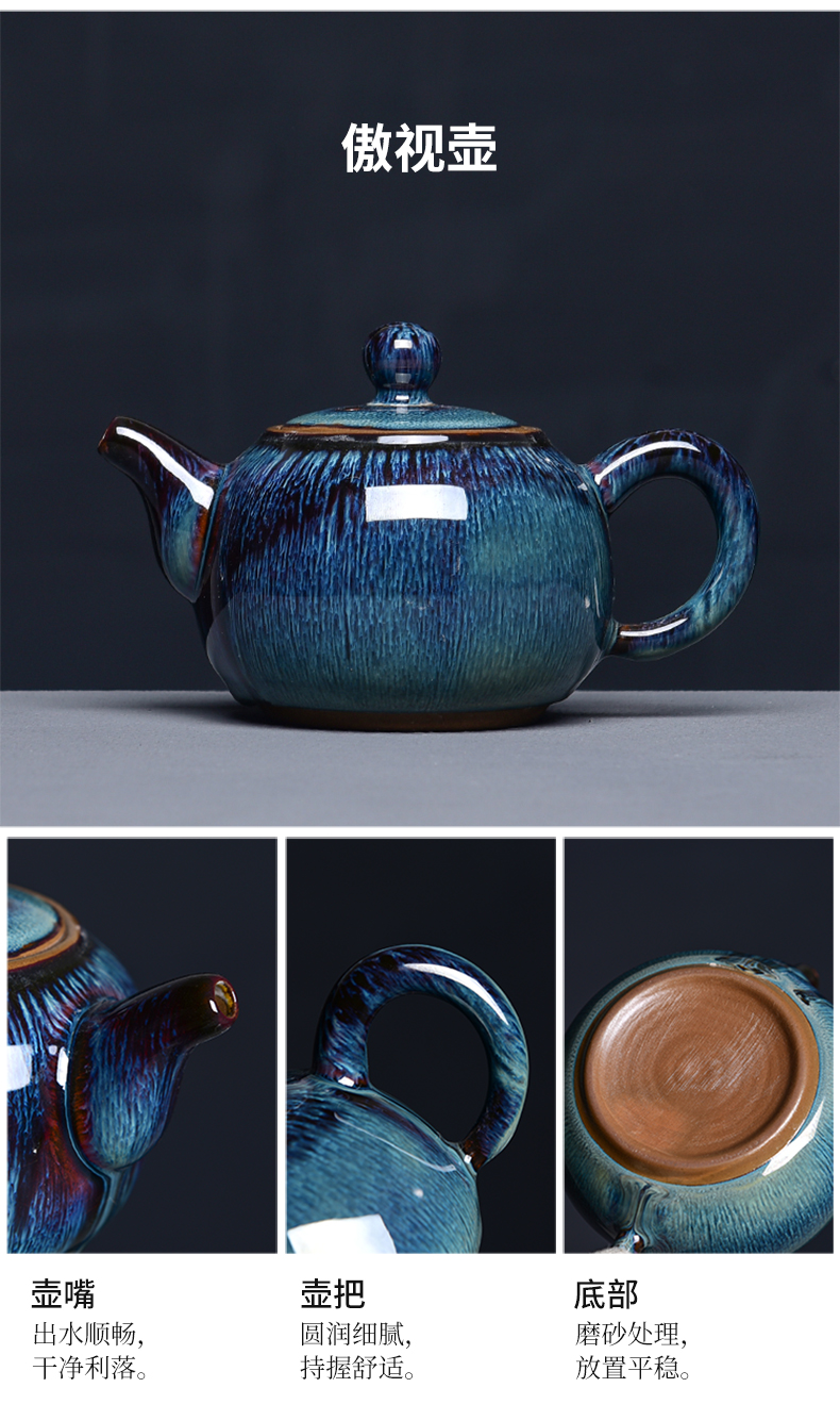 Tao blessing up built red glaze, the tea set household TuHao drawing of a complete set of built - in light tea pot set