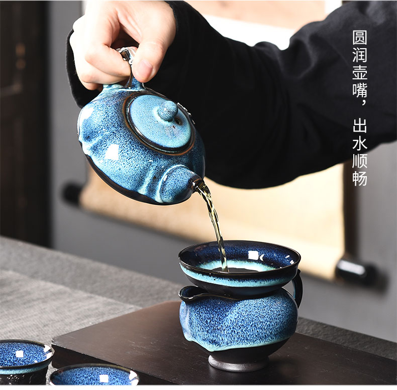 Tao blessing, creative building red glaze, the tea set with violet arenaceous variable glaze teapot teacup tea set combination