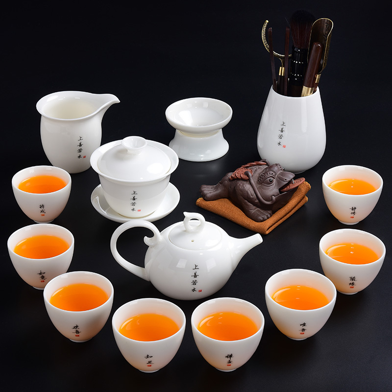 Tao blessing zen dehua white porcelain tea set suits for tie - in white porcelain tea pot set household creative literature
