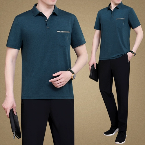 Мужская летняя одежда, шелковый модный летний быстросохнущий комплект, спортивный костюм для пожилых людей для отдыха, для мужчины среднего возраста