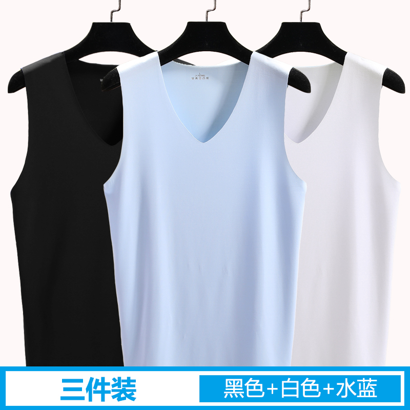 Đánh dấu băng lụa vest nam trẻ mùa hè cơ thể đàn hồi tay thể thao T-shirt chặt chẽ nhanh khô V cổ áo phía dưới áo