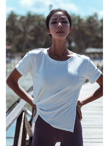 Быстросохнущая спортивная футболка для тренировок, летняя одежда для йоги для спортзала, для бега, короткий рукав, свободный крой