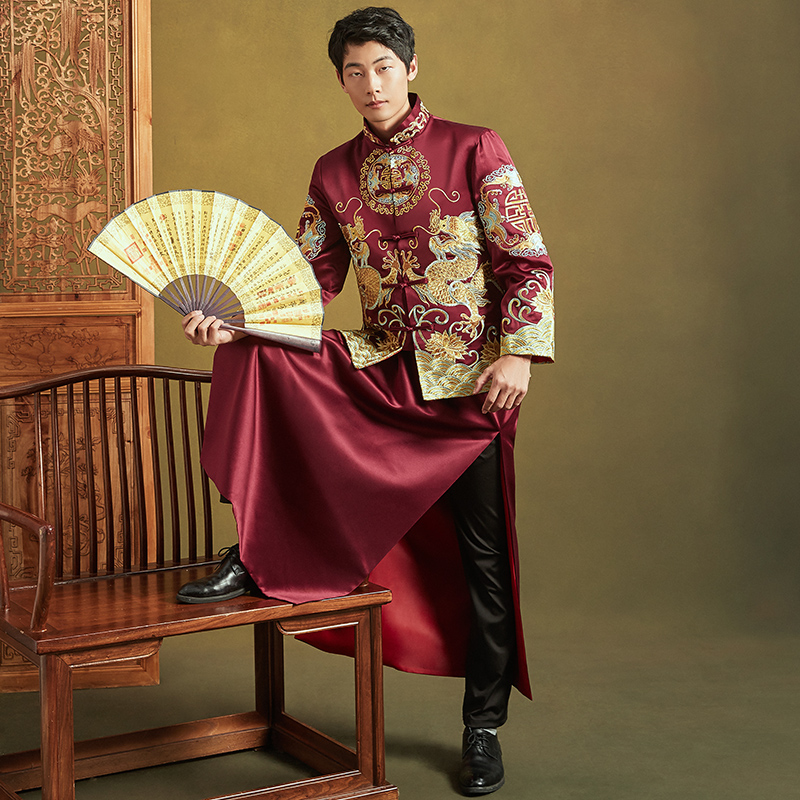 Men's Xiuhe clothing 2021 new Chinese wedding dress groom dragon and phoenix hanging men's toast clothing men's pick-up service
