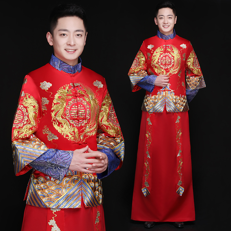 Men's Xiuhe clothing 2021 New Chinese style retro dragon and phoenix gown men groom Tang costume toast service happy show kimono