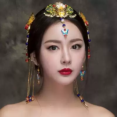 Xiuhe clothing headdress bride dress headdress Chinese wedding dragon and phoenix hanging toast tassel jewelry hairpin Crown set