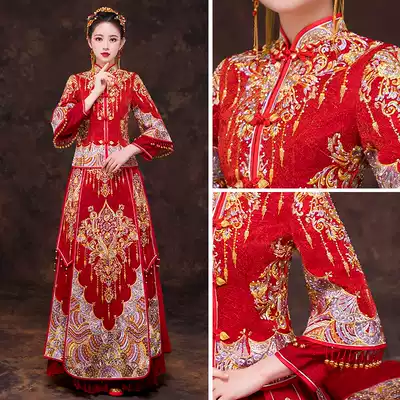 Douyin with the same style Xiuhe uniform bride 2020 new wedding Chinese dress wedding dress show kimono toast dragon and phoenix hanging